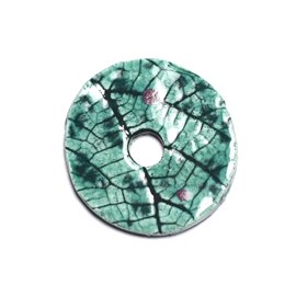 N90 - Ciondolo Porcellana Ceramica Natura Foglie Ciambella Pi 39mm Verde Turchese - 8741140004733 