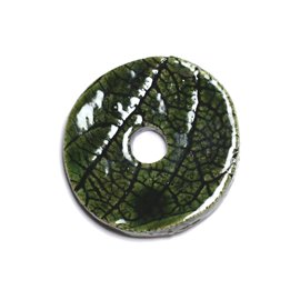 N91 - Pendentif Porcelaine Céramique Nature Feuilles Donut Pi 39mm Vert Olive - 8741140004740 