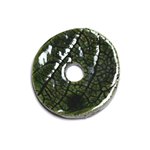 N91 - Pendentif Porcelaine Céramique Nature Feuilles Donut Pi 39mm Vert Olive - 8741140004740 