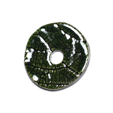 N92 - Pendentif Porcelaine Céramique Nature Feuilles Donut Pi 39mm Vert Olive - 8741140004757 