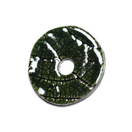 N92 - Pendente ciambella Pi in porcellana con foglie naturali in ceramica 39 mm verde oliva - 8741140004757 