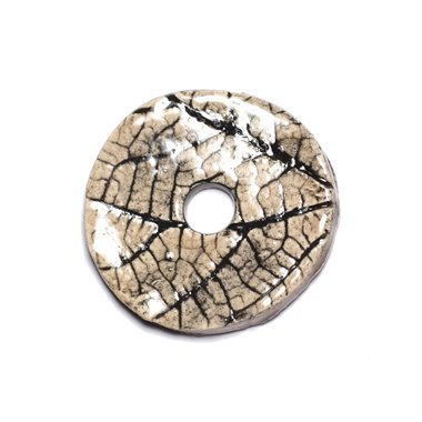 N95 - Pendentif Porcelaine Céramique Nature Feuilles Donut Pi 38mm Gris Beige Ecru - 8741140004788 