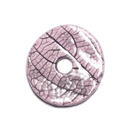 N96 - Pendente ciambella Pi in porcellana ceramica con foglie naturali 39 mm rosa pastello - 8741140004795 
