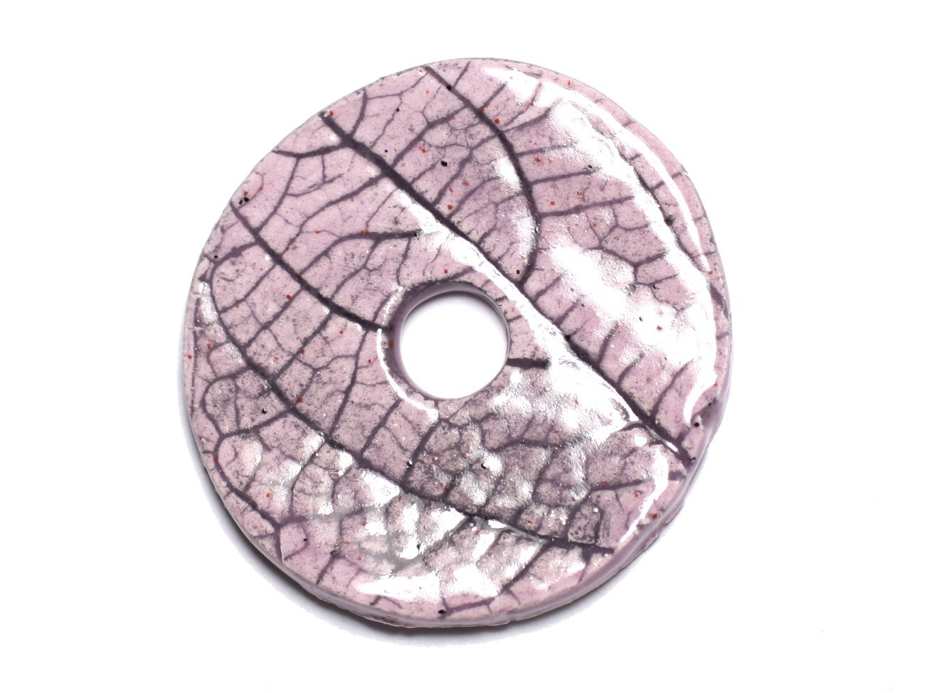 N96 - Pendentif Porcelaine Céramique Nature Feuilles Donut Pi 39mm Rose clair Pastel - 8741140004795 