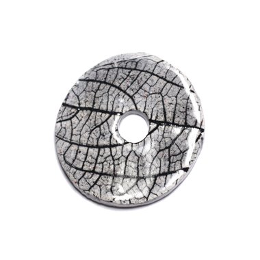 N97 - Pendentif Porcelaine Céramique Nature Feuilles Donut Pi 39mm Gris clair Perle - 8741140004801 