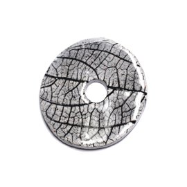 N97 - Porcelain Ceramic Nature Leaves Donut Pi Pendant 39mm Light Gray Pearl - 8741140004801 