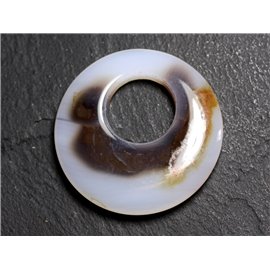 Perle Pendentif Pierre - Agate Rond Donut Cercle 38mm Blanc Marron N7 - 8741140004870