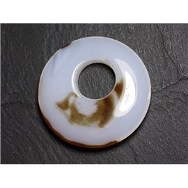 Perle Pendentif Pierre - Agate Rond Donut Cercle 44mm Blanc Marron N9 - 8741140004894