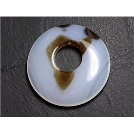 Perle Pendentif Pierre - Agate Rond Donut Cercle 45mm Blanc Marron N15 - 8741140004955
