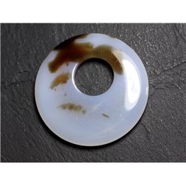 Perle Pendentif Pierre - Agate Rond Donut Cercle 44mm Blanc Marron N16 - 8741140004962