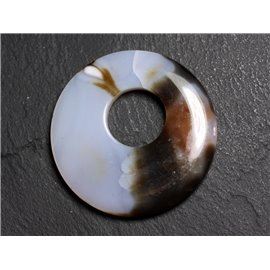 Ciondolo in pietra - Ciambella in agata 44 mm bianco marrone N17 con imperfezioni - 8741140004979 