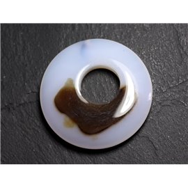 Perle Pendentif Pierre - Agate Rond Donut Cercle 44mm Blanc Marron N18 - 8741140004986