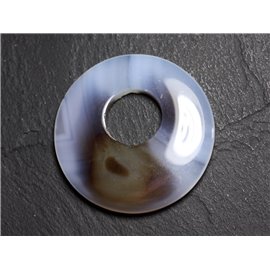 Perle Pendentif Pierre - Agate Rond Donut Cercle 44mm Blanc Marron N19 - 8741140004993