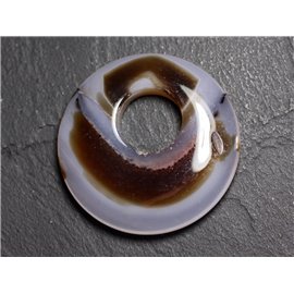 Perle Pendentif Pierre - Agate Rond Donut Cercle 44mm Blanc Marron N20 - 8741140005006