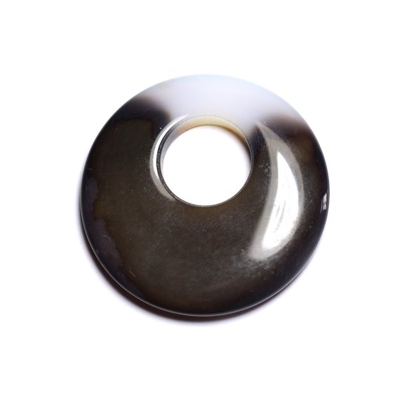 Pendentif Pierre - Agate Donut 42mm Blanc Marron Café N32 - 8741140005020 