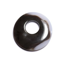 Perle Pendentif Pierre - Agate Rond Donut Cercle 42mm Blanc Marron Café N33 - 8741140005037