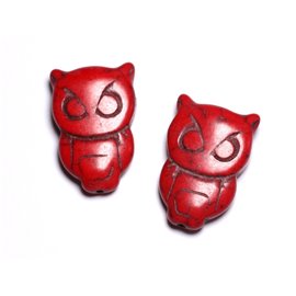 4pc - Synthetic Turquoise Beads Owl Owl 30x20mm Red - 4558550011749 