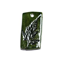 N12 - Ciondolo foglia di pianta con impronte in ceramica di porcellana 57 mm verde oliva - 8741140003958 
