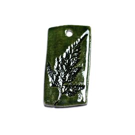 N12 - Porcelain Ceramic Footprints Plant Leaf Pendant 57mm Olive Green - 8741140003958 