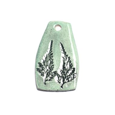 N13 - Pendentif Porcelaine Céramique Empreintes Plante Feuille 52mm Vert Turquoise - 8741140003965 