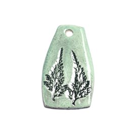 N13 - Ciondolo foglia di pianta con impronte in ceramica di porcellana 52 mm Verde turchese - 8741140003965 