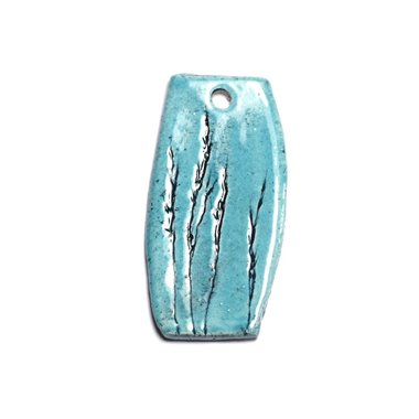 N63 - Pendentif Porcelaine Céramique Nature Feuilles Herbes 60mm Bleu Turquoise - 8741140004467 