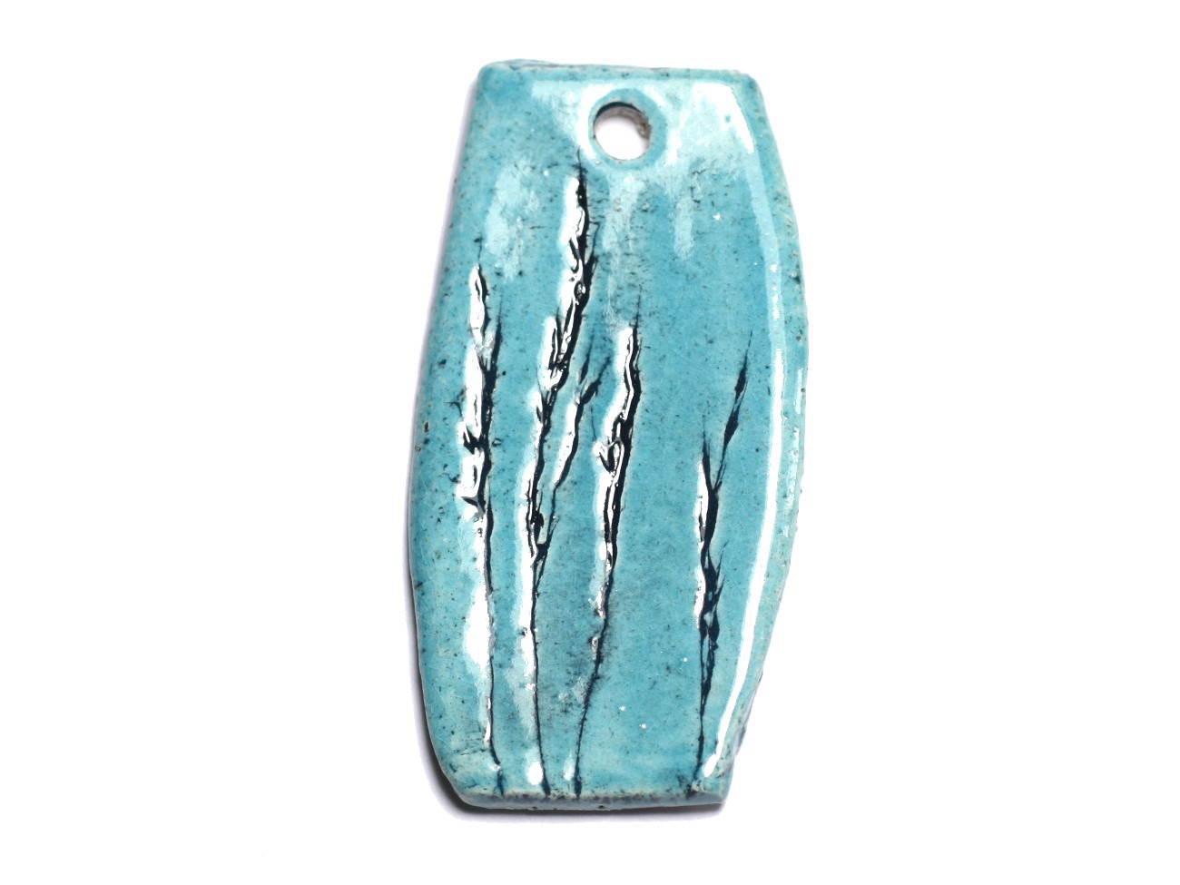 N63 - Pendentif Porcelaine Céramique Nature Feuilles Herbes 60mm Bleu Turquoise - 8741140004467 