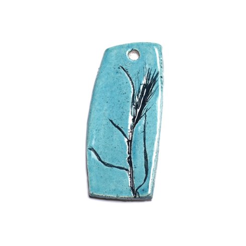 N66 - Pendentif Porcelaine Céramique Nature Feuilles Herbes 67mm Bleu Turquoise - 8741140004498 