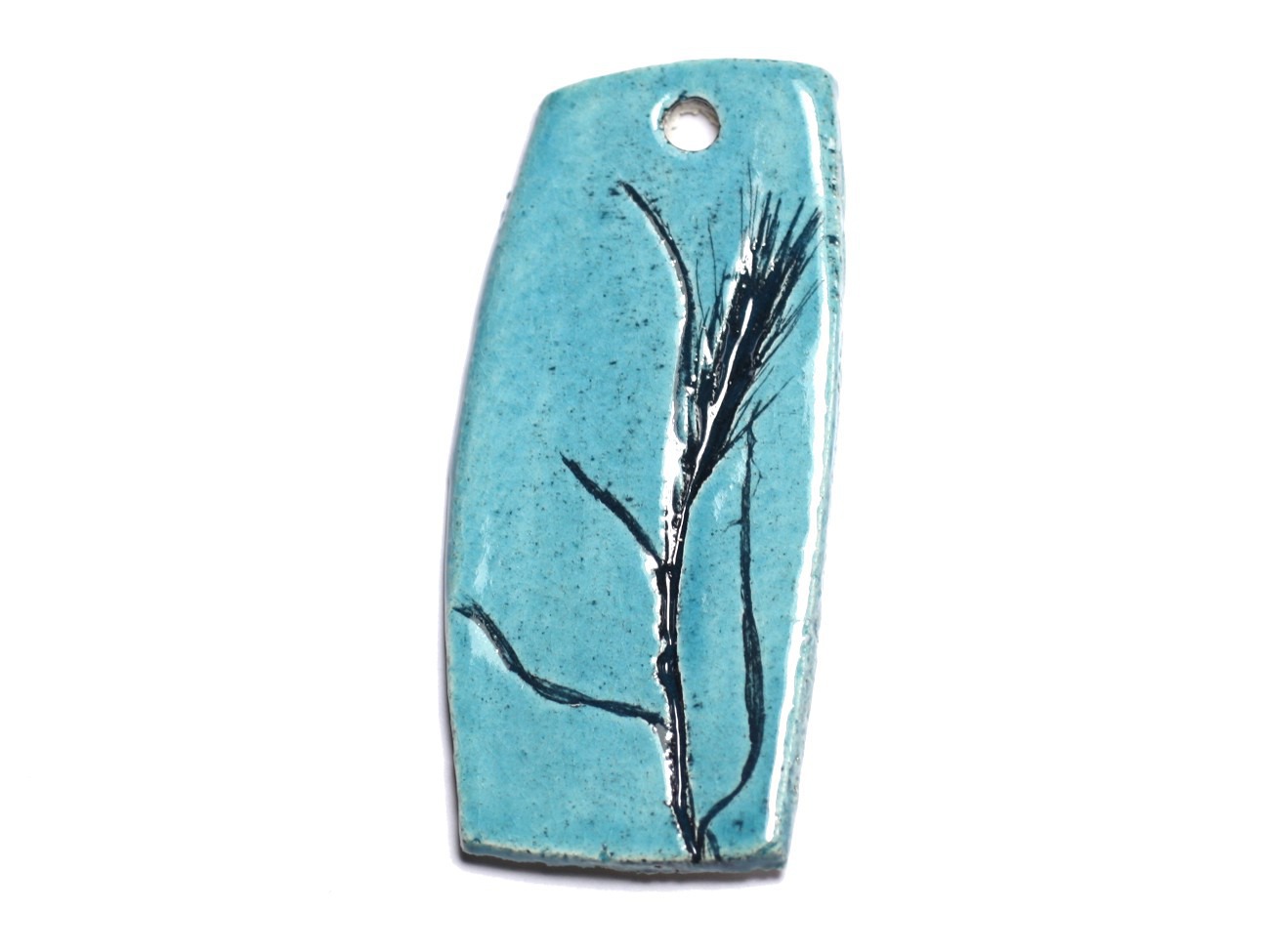 N66 - Pendentif Porcelaine Céramique Nature Feuilles Herbes 67mm Bleu Turquoise - 8741140004498 