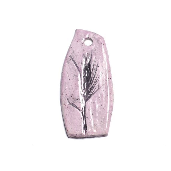 N67 - Pendentif Porcelaine Céramique Nature Feuilles Herbes 60mm Rose clair Pastel - 8741140004504 