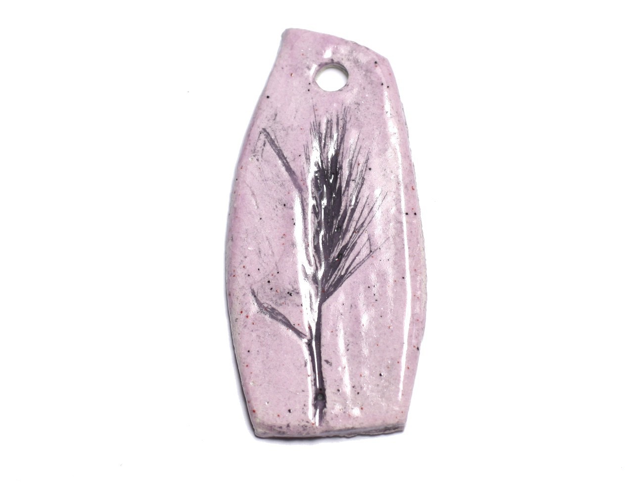 N67 - Pendentif Porcelaine Céramique Nature Feuilles Herbes 60mm Rose clair Pastel - 8741140004504 