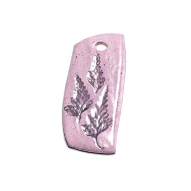 N19 - Pendentif Porcelaine Céramique Empreintes Plante Feuille 54mm Rose clair Pastel - 8741140004023 