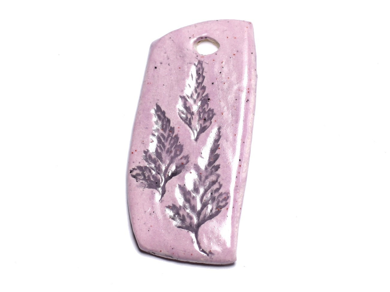 N19 - Pendentif Porcelaine Céramique Empreintes Plante Feuille 54mm Rose clair Pastel - 8741140004023 