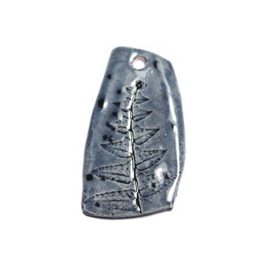 N24 - Pendentif Porcelaine Céramique Empreintes Plante Feuille 61mm Gris Bleu Anthracite - 8741140004078 