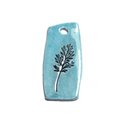 N26 - Pendentif Porcelaine Céramique Empreintes Plante Feuille 52mm Bleu Turquoise - 8741140004092 