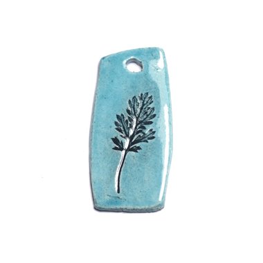 N26 - Pendentif Porcelaine Céramique Empreintes Plante Feuille 52mm Bleu Turquoise - 8741140004092 