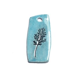 N26 - Porselein Keramiek Voetafdrukken Plantenblad Hanger 52 mm Turkoois Blauw - 8741140004092 