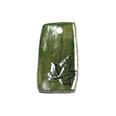 N32 - Pendentif Porcelaine Céramique Empreintes Nature Feuille 47mm Vert Olive - 8741140004153 