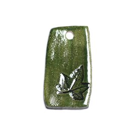 N32 - Ciondolo in porcellana con foglia di ceramica Empreintes Nature 47 mm verde oliva - 8741140004153 