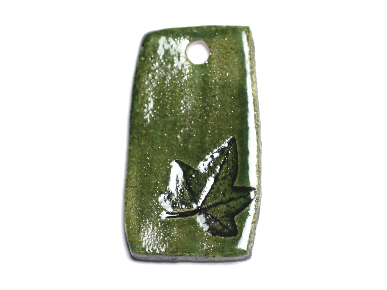 N32 - Pendentif Porcelaine Céramique Empreintes Nature Feuille 47mm Vert Olive - 8741140004153 