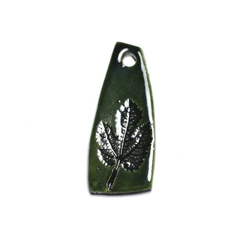 N34 - Pendentif Porcelaine Céramique Empreintes Nature Feuille 50mm Vert Olive - 8741140004177 