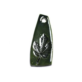 N34 - Pendentif Porcelaine Céramique Empreintes Nature Feuille 50mm Vert Olive - 8741140004177 
