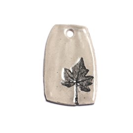 N42 - Porcelain Ceramic Empreintes Nature Leaf Pendant 49mm Gray Beige Ecru - 8741140004252 