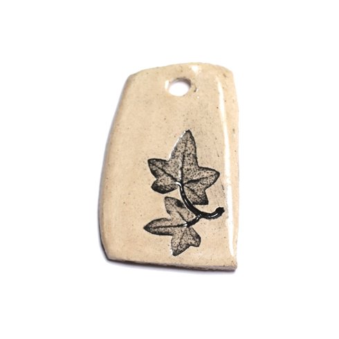 N43 - Pendentif Porcelaine Céramique Empreintes Nature Feuille 47mm Beige - 8741140004269 