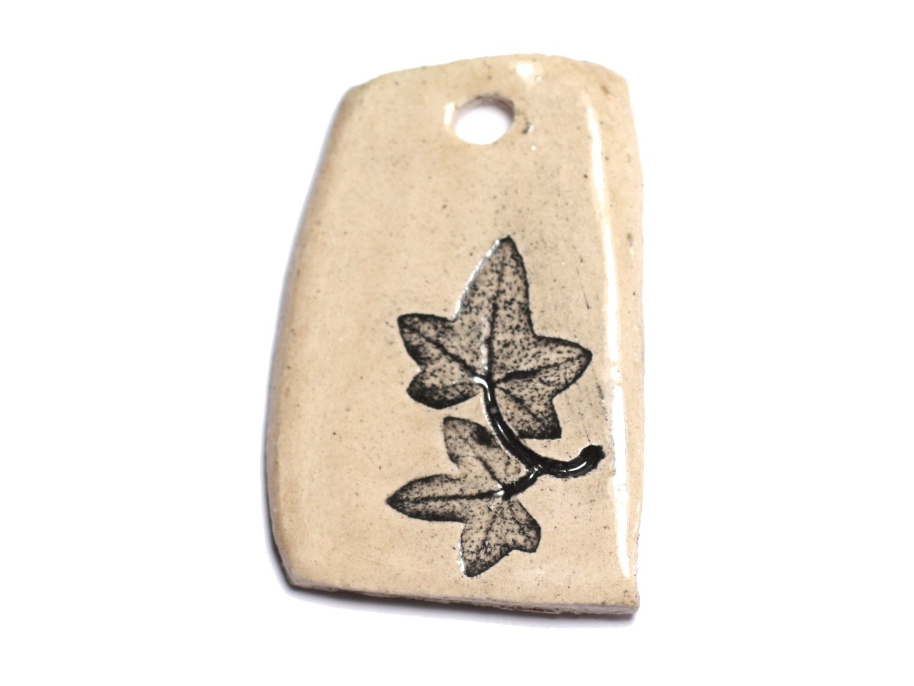 N43 - Pendentif Porcelaine Céramique Empreintes Nature Feuille 47mm Beige - 8741140004269 
