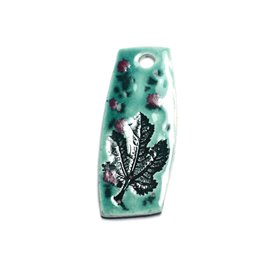 N36 - Nature Leaf Empreintes Porcelain Ceramic Pendant 53mm Turquoise Green - 8741140004191 