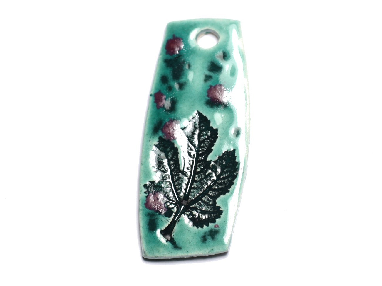 N36 - Pendentif Porcelaine Céramique Empreintes Nature Feuille 53mm Vert Turquoise - 8741140004191 