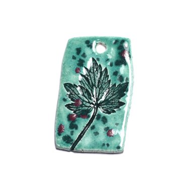 N37 - Pendentif Porcelaine Céramique Empreintes Nature Feuille 50mm Vert Turquoise - 8741140004207 