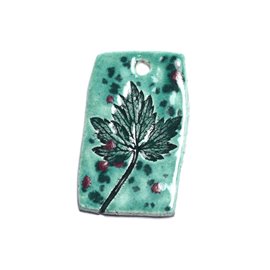 N37 - Nature Leaf Empreintes Porcelain Ceramic Pendant 50mm Green Turquoise - 8741140004207 
