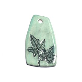 N38 - Nature Leaf Empreintes Porcelain Ceramic Pendant 53mm Turquoise Green - 8741140004214 